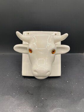 Ceramic Cow Head Animal Wall Hook White Apron Hook Tie Holder Farm House
